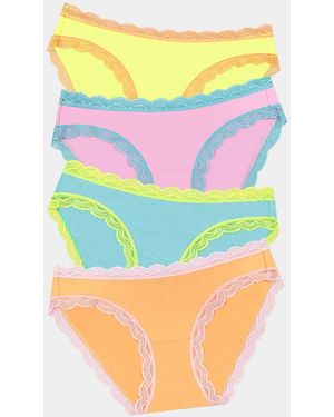 Stripe & Stare Original Lace Trim Panties 4 Pack - Yellow