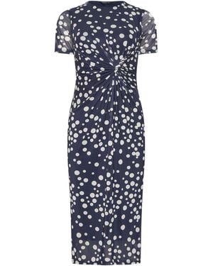 M Com Petite Short Sleeve Twist Front Mesh Dress - Blue