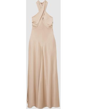 Reiss Satin Halterneck Empire-Line Maxi Dress - Natural