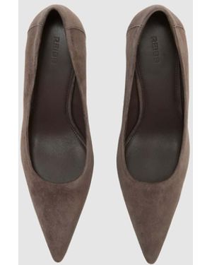 Reiss Taupe Tilly Suede Pointed-Toe Mid-Heel Court Shoes - White
