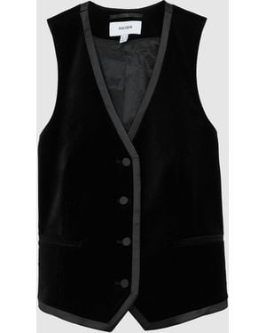 Reiss Velvet Satin-Trim Tailored Waistcoat - Black
