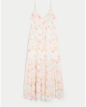 Hollister Embroidered Strappy Maxi Dress - Natural
