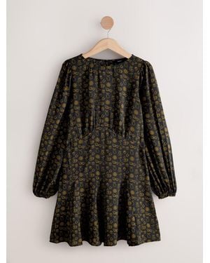 Next Mini Long Sleeve A-Line Seam Detail Dress - Black