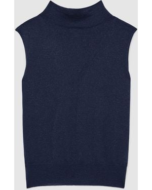 Reiss Henry - Dark Blue Wool-blend Metallic-knit Funnel-neck Vest, M (us 8-10)