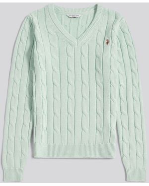 U.S. POLO ASSN. U. S. Polo Assn U. S. Polo Assn. Misty Jade V-Neck Cable Knit Sweater - Green