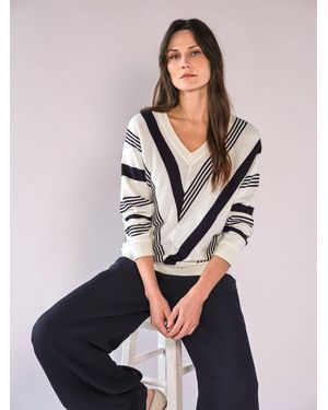 Pure Collection Cotton Stripe Chevron Jumper - White