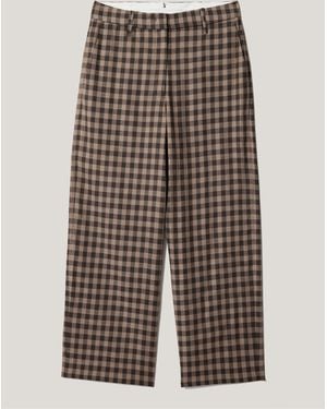 Jigsaw Dale Linen Check Pants - Brown