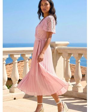 Roman Lace Detail Wrap Midi Dress - Blue