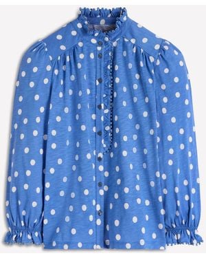 Boden Emily Pom Detail Ruffle Shirt - Blue