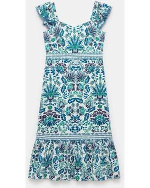 Mint Velvet 100% Cotton Floral Print Midi Dress - Blue