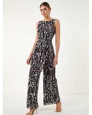 Roman Animal Pleat Neck Jumpsuit - White
