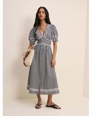 Nobody's Child Nobodys Child And Check Saffy V-Neck Short Sleeve Midi Dress - Natural