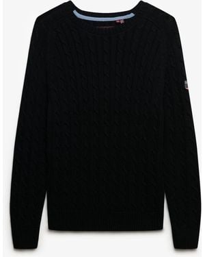 Superdry Jet Slouchy Cable Knit Sweater - Black
