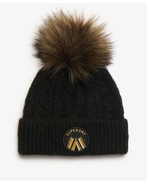 Superdry Cable Luxe Knit Beanie Hat - Black