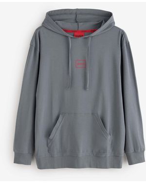 HUGO Box Logo Relaxed Fit Hoodie - Gray