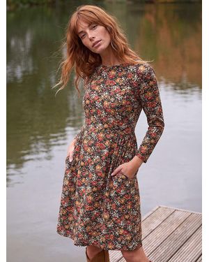 Roman Floral Ruched Dress - Brown