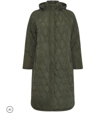 Evans Quilted Longline Coat - Green