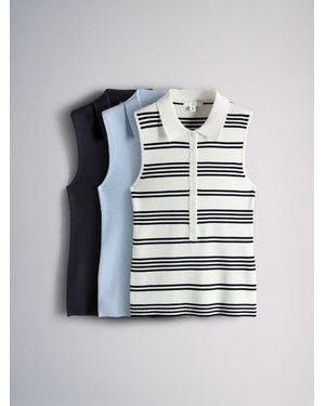 The Set 3 Pack Fine Knit Sleeveless Polo Shirts - Blue