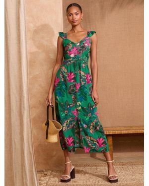 Love & Roses Printed Midi Sundress - Green