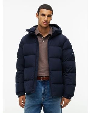 Tommy Hilfiger Logo Patch Down Hooded Puffer Jacket - Blue