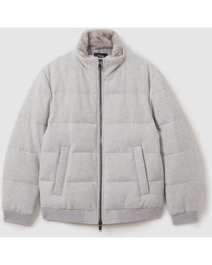 Reiss Farid Quilted Wool Blend Herringbone And Faux Fur Jacket - Grau