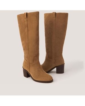 Monsoon Isla Suede Knee High Heeled Boots - White