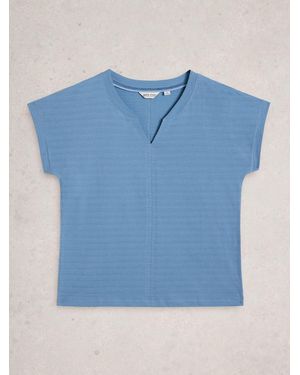 White Stuff Nelly Notch Neck Texture T-Shirt - Blue