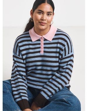 Simply Be Stripe Sponge Polo Shirt - Blue