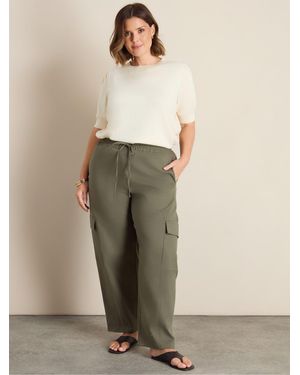Live Unlimited Elasticated Waist Horseshoe Barrel Leg Pants - Natural