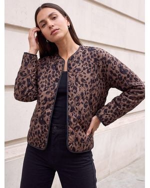 Roman Animal Print Flock Quilted Jacket - Brown