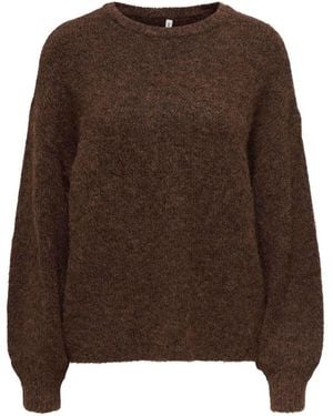 ONLY Long Sleeve Crew Neck Cozy Sweater - Brown