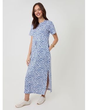 Threadbare Drawstring Waist Side Split Cotton Jersey Midi Dress - Blue