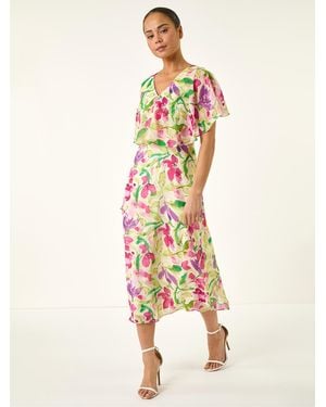 Roman Petite Leaf Side Ruched Midi Dress - White