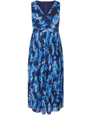 Evans Pleated Angel Sleeve Dress - Blau