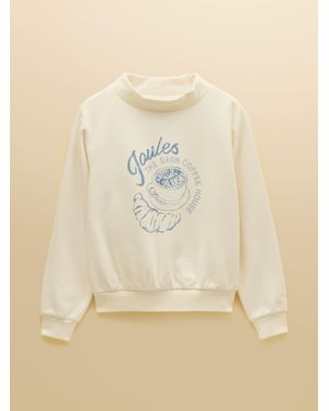 Joules Coffee House Cotton Blend Wide Neck Sweatshirt - Natural
