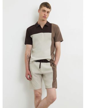 River Island Slim Fit Ottoman Shorts - Natural