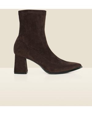 Sosandar Faux Suede Block Heel Ankle Boots - Black