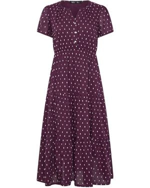 M Com Petite Short Sleeve Dobby Tiered Dress - Purple