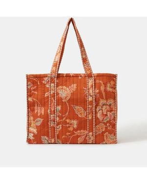 Accessorize Floral Print Quilted Tote Bag - Orange