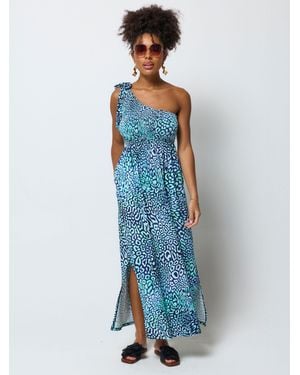 Scamp & Dude Leopard Ray Jersey One Shoulder Maxi Dress - Blue