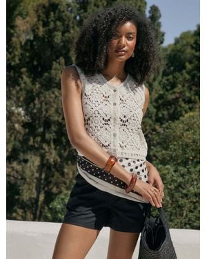 Threadbare Crochet Button Up Vest - Green