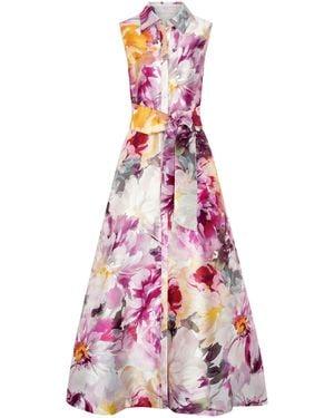 Gina Bacconi Rosanne Floral Belt Tie Maxi Dress - Pink