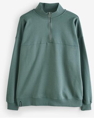 Threadbare Relaxed Fit Half Zip Sweatshirt - Green