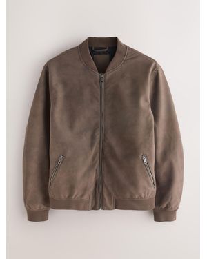 Next Faux Nubuck Bomber Jacket - Brown