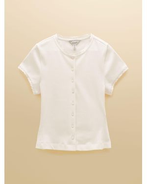 Joules Lila Short Sleeve Ribbed Button Front Jersey Top - Natural