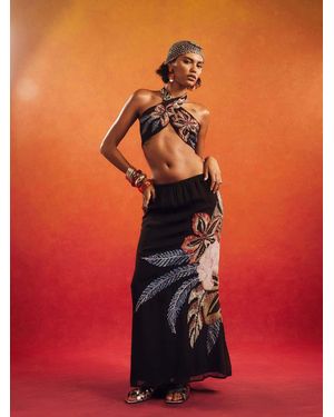 River Island Terry De Havilland Beaded Floral Maxi Skirt - Orange