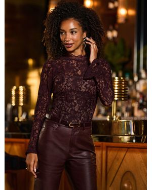 Sosandar Sequin & Lace Flute Sleeve Top - Brown