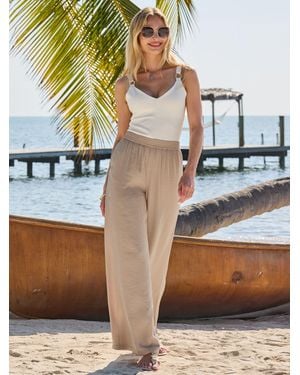 Sosandar Satin Wide Leg Pants - Natural