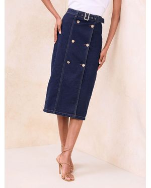 Lipsy Tailored Button Midi Skirt - Blue