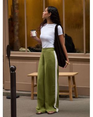 Threadbare Side Stripe Linen Blend Wide Leg Trousers - Green